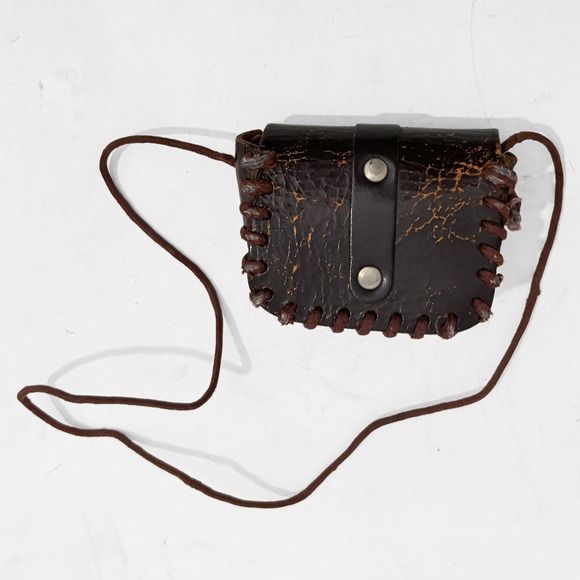 VTG Dark Brown Leather Mexican Tooled Tiny Coin Purse Pouch Floral Boho Handmade - Picture 3 of 9